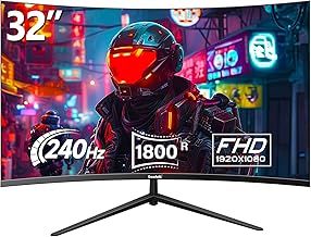 Gawfolk 32 Inch Curved Gaming Monitor 240Hz, 1800R PC Monitor Full HD 1080P, Frameless Computer Dispaly with Freesync and Eye Care Technology, Wall Mountable