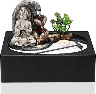 Indoor Fountain Buddha with LED Light Candle Indoor Water Features 29 * 21 * 22CM Desktop Fengshui Meditation Zen Fountain for Relaxing Indoor Decoration, 3 Pin UK Plug Included