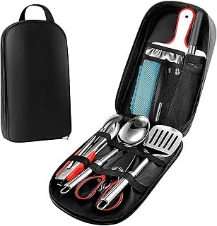 Bakecat Camping Cooking Utensils Set, 9Pcs Camping Kitchen Utensils Organizer Travel Set, Black