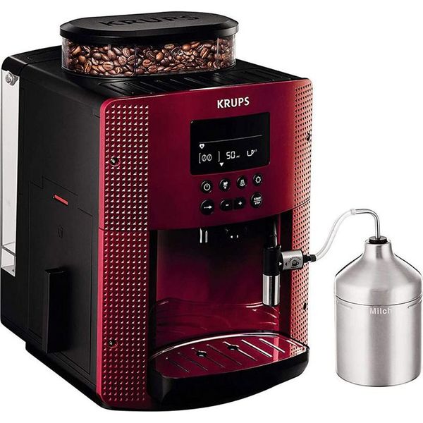 Krups Compact Cappucino Super Automatic Coffee Maker 15 Bar LCD Display 3 Levels Intensity 20 ml to 220 ml Cleaning and Descaling Program, Integrated Grinder, Milk Jug