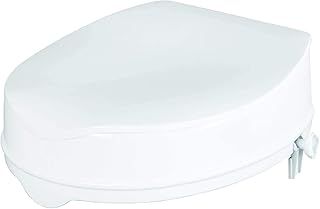Homecraft Savanah Raised Toilet Seat 4" with Lid, Elongated & Elevated Lock Seat Support for Elderly, Handicapped and Disabled Users, White Colour