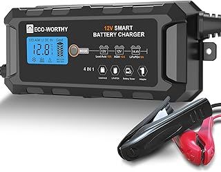 ECO-WORTHY 12V 10A LiFePO4 Battery Charger Automatic Smart and Maintainer (UK Plug) with LCD Display for Scooter Lead Acid and Lithium (LiFePO4) Battery