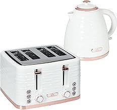 HOMCOM Kettle and Toaster Sets, 3000W 1.7L Rapid Boil Kettle & 4 Slice Toaster with 7 Browning Controls, Defrost, Reheat and Crumb Tray, Otter Thermostat, Cream White