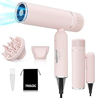 Hair Dryer, Diffuser Hairdryer, Blow Dryer for Women, Travel Hair Dryer, Ionic Hairdryer, Lightweight Blow Dryer, Constant Temperature Hair Care, Anti-Hair Intake, Foldable, Pink