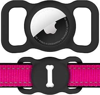 Dog Collar Holder for Airtag, DLENP Air Tag Protective Case Airtag Dog Collar,Washable Silicone AirTags GPS Tracking Accessories,Air Tags with Bone Pattern Pet Loop Holder for Dogs (1 Pack(Black))