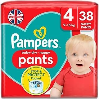Pampers Baby-Dry Nappy Pants Size 4, 38 Nappies, 9kg-15kg, Essential Pack, 360° Fit To Help Prevent Gaps And Leaks