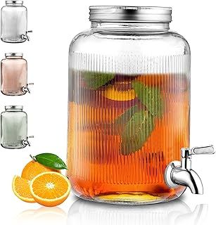 Kyraton Glass Beverage Dispenser, 4L Drink Dispenser for Parties with Stainless Steel Leak-Proof Faucet, Lemonade Juice Jar Beverage Dispenser for Parties, Home, Bar, Wedding