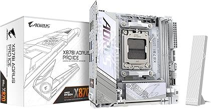 GIGABYTE X870I AORUS PRO ICE Motherboard - Supports AMD Ryzen 9000 Series CPUs, 8+2+1 phases VRM, up to 8400MHz DDR5 (OC), 1xPCIe 5.0 M.2 + 1xPCIe 4.0 M.2, WI-FI 7, 2,5GbE LAN, USB 4