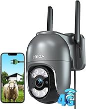 Xega 4G LTE Security Camera Outdoor With SIM Card【24/7 Recording】 2K Plug in Wired 4G No WiFi Security Camera, IP PTZ CCTV Auto Tracking Human Detection Spotlight Siren Alert TF Cloud Storage IP66