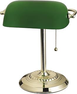 FENRIR Catalina Lighting 17466-017 Franklin Banker's Lamp, Plated Brass with Adjustable Green Glass Shade, 14.5", Green New