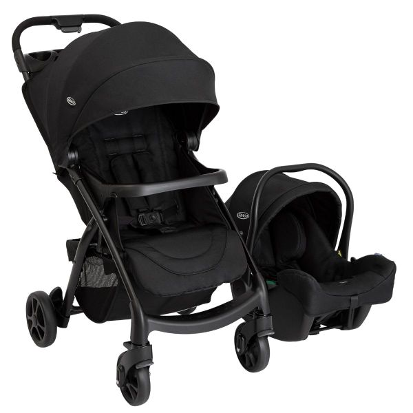 Graco Tavira Travel System - Suitable from Birth to Approx. 4 Years (0-22kg). One-Hand Folding, Compact Pushchair, Includes i-Size car seat, Midnight Fashion