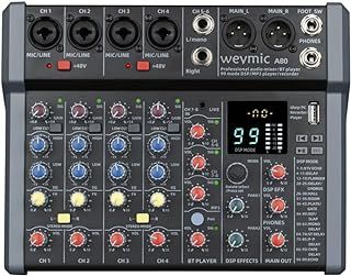 A80 Professional Mixer for Recording DJ Stage Karaoke Music Application w/ 99 DSP Effect USB Drive for Computer Recording Input, XLR Microphone Jack, 48V Power for Professional (8-Channel)