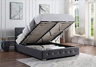 Home Treats Bed and Mattress Set | Double Bed With Mattress and Storage | Ottoman Bed Gas Lift Up 4FT6| Dark Grey Linen Fabric (Double - Pocket Sprung Mattress, Dark Grey)