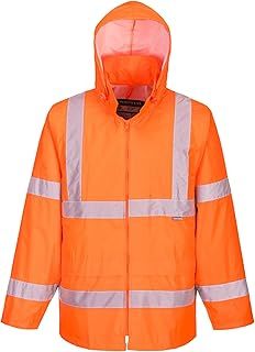 Portwest H440 Men's Waterproof Hi Vis Rain Jacket - Reflective Lightweight Safety Workwear with Pockets and Hood Orange, 4X-Large
