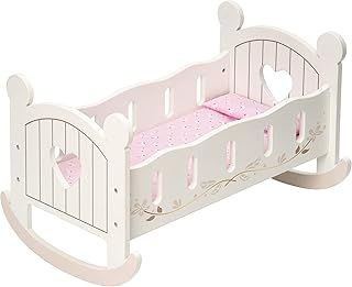 ROBUD Wooden Cot for 18 Inch Dolls - Bed With Bedding, Rocking Cradle, Crib Accessories - Baby Doll Furniture - Toys Gifts for 3+ Year Old Girls Boys