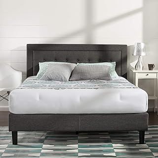 Zinus Dachelle King size Bed frame - Bed 150x200 cm - 35 cm Height - Upholstered Platform Bed frame with Wood slat support - Dark Grey