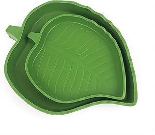 Bailinks 2 Pieces Tortoise Water Bowls, Reptile Food Water Bowls Leaf Shape tortoise accessories Tortoise Food Bowl for Crawl Pet Tortoises or Small Reptiles
