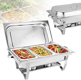 Chafing Dish Buffet Set 3 Pan 9L Food Warmer Set with Lid and Fuel Container, Stainless Steel Buffet Server for Buffets, Hotel Breakfast Areas, Catering, Parties, Wedding Banquets