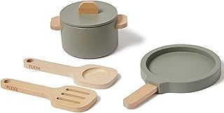 FLEXA Pot & Pan | Wooden Play Kitchen Set for Kids | Role Play Mud Kitchens Accessories for Kids Outdoor Indoor | Perfect for Motor Skills Development | Complete Cooking Set for Imaginative Play