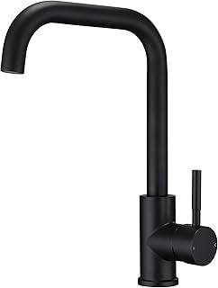 Kitchen Sink Mixer Tap Rectangle Monobloc L-Shap 360 Swivel Spout Mixers Faucet Taps Single Lever with Air-in Aerator UK Standard Fittings Matte Black