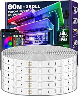 Outdoor LED Strip Lights 60m Waterproof,BalconyExterior Led Rope Lights for DeckMusic Sync RGB IP65 Outside Led Light Strips Waterproof with App and Remote