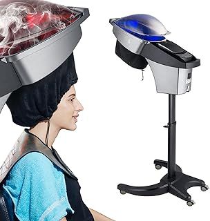 Hair Steamer Salon Micro Mist Hair Scalp Treatment Dye Perm Hair Professional O3 Ozone Hooded SPA Barber Shop Red Blue Light For Black Hair Natural Standing Elitzia ET1408B