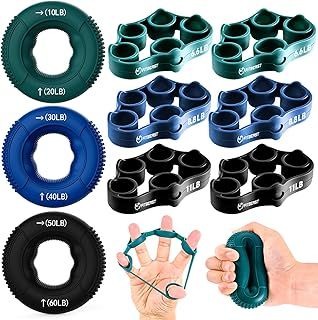 FitBeast Grip Strength Trainer, Finger Exerciser, Forearm Strengthener 9-Piece Kit, Hand Grip Strengthener Targeted Strength, Relief & Recovery