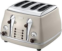 De'Longhi Icona Vintage 4 slot toaster, reheat, defrost, one-side bagel & 6 browning settings, CTOV4003BG, Beige