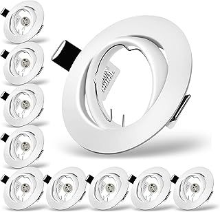 Tofisr 10x Modern GU10 Downlights for Ceiling, Round Matt White Metal Frame for Recessed Ceiling Lights, Tilt Swivel Spotlight - External Dimensions: 90mm, Cut-Out Hole Size:68-80 mm