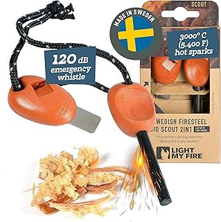 Light my Fire Swedish Flint Fire Starter Ferro Rod Survival Tools SCOUT | Fire Steel Bushcraft Camping Gear | Flint and Steel Fire Starter Kit 2-in-1 Fire Flint and Striker 3,000 Strikes