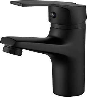 Black Basin Taps, Bevankly Black Bathroom Sink Tap, Hot and Cold Water Brass Basin Mixer Taps, Single Lever Mono Cloakroom Mixer Taps with G1/2 Adaptor, Matte Black