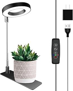 Wiaxulay Grow Lights for Indoor Plants, 48 LEDs Full Spectrum Plant Light for Indoor Plants, Height Adjustable Halo Grow Lights with Base, Auto Timer 3/9/12Hrs, 10 Brightness, Ideal for Small Plants