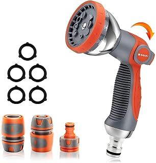 BIBURY Upgraded Garden Hose Spray Gun Set with Connector, 10 Adjustable Patterns Spray Nozzle with Thumb Switch, Anti-Slip Design, Perfect for Car Washing, Pet Showering, Cleaning, Watering Lawn