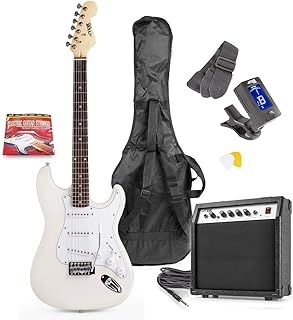 Max Gigkit White Beginner Electric Guitar Kit – Complete Guitar Starter Pack with 6 Months Lessons, Amplifier, Strap, and Accessories – Ideal Beginner Electric Guitars Set for New Players