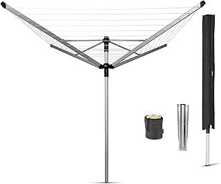 Brabantia - Lift-O-Matic Advance - 50m Of Clothes Line - Adjustable Height - UV-Resistant & Non-Slip Lining - Umbrella System - With Ground Spike 50mm, Cover & Peg Bag - Metallic Grey - Ã˜ 295cm