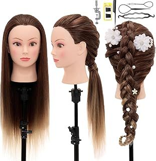 Neverland Beauty Styling Head Training Head - 26 inch Doll Head for Hairdressers, Cosmetology Mannequin Head with Eyelashes, Table Clamp Holder, Braid Set