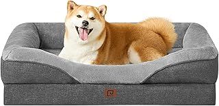 Memory Foam Dog Beds Large, Orthopedic Dog Beds Sofa with Sides and Waterproof Liner, Pet Couch with Washable Removable Cover and Non-Slip Bottom, 91x68x17cm, Dark Grey