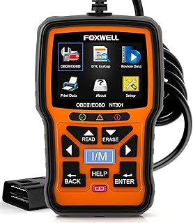 FOXWELL NT301 Car Engine Fault Code Reader, OBD2 Scanner with Enhanced 10 OBD Modes, I/M Button, O2-Sensor & EVAP Test, Engine System Diagnostic Tool for All Cars Used OBDII/EOBD Protocols After 2000