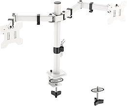 FORGING MOUNT Ergonomic Dual Monitor Stand for 13-32 inch LCD LED PC Screens for Desks Monitor Stand Arm, Height Adjustable Arm Bracket Tilt 90° Swivel 180° Rotate 360°, VESA 75/100 White