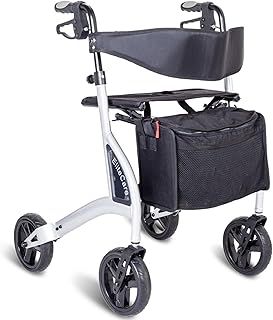 Ultra Lightweight Folding rollator Walking Frame Wheeled Walker with seat, Cane Holder and Locking Brakes - Lightest in The UK (Silver)
