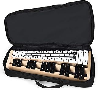 COSTWAY 27 Notes Glockenspiel, Alto Full Size Xylophone with Wood Base, 2 Beaters and Carrying Bag, Percussion Instrument for Beginner Kids Adults