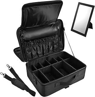 Joligrace Large Oxford Fabric Professional Makeup Bag with Removable Back Strap Cosmetic Case Beauty Box Hairdressing Tools Organiser Storage Box (Double Tiers Medium, Black)