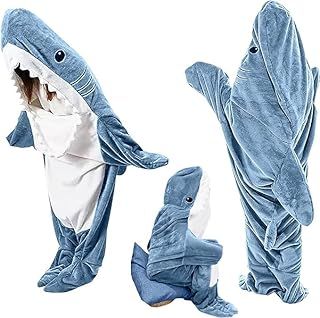 Shark Blanket Onesie Shark Hoodie for Adults and Kids, Cozy Flannel Shark Costume Shark Sleeping Bag