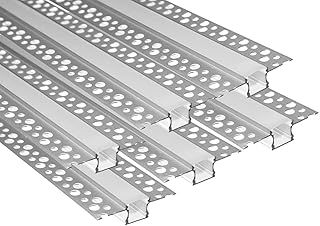 Besseto Plaster-in LED Profile 6 Pack 3.3ft/1m,Spots Free Trimless Plaster Drywall Aluminum LED Profile Channel with Milky Diffuser and End Caps