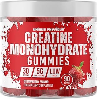 Unique Physique - Creatine Monohydrate Gummies - 5g / 5000mg Per Serving - 1 Month Supply - Supports Muscle Growth - Strawberry Flavour - Vegan & Low Sugar - for Men & Women