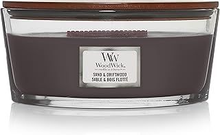 WoodWick Scented Candle with Crackling Wick | Sand & Driftwood Ellipse Candle | Long Burning Candles: Up to 50 Hours Burn Time | Perfect Gifts for Women