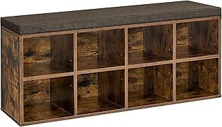 VASAGLE Shoe Bench with Cushion, Shoe Storage Bench with 8 Compartments and 4 Adjustable Shelves, Hallway Bench with Padded Seat, for Bedroom, Closet, Living Room, Rustic Brown LHS238K02