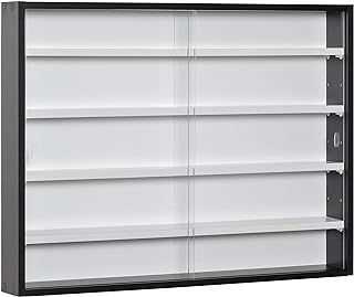 HOMCOM 5-Tier Wall Mounted Display Cabinet, Display Case with 4 Adjustable Shelves, Glass Doors for Home Office Ornaments 60x80cm, Black and White