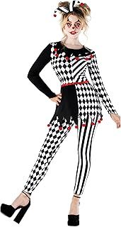 Morph Jester Costume Adult Women Clown Harlequin Fancy Dress Halloween Costume for Parties and Events