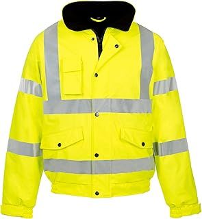 Hi Vis Bomber Jacket High Viz Visibility Workwear Safety Security Concealed Hood Fluorescent Flashing Hooded Padded Waterproof Work Wear Coat Size S-4XL
